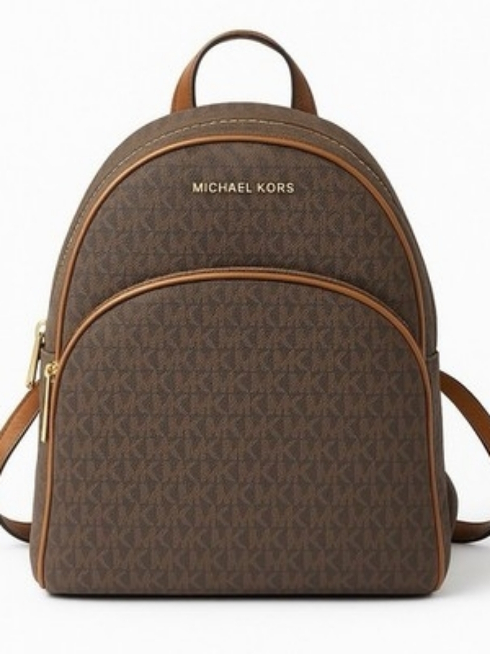 Michael Kors Abbey Medium Backpack Brown MK Signature Logo Monogram Leather